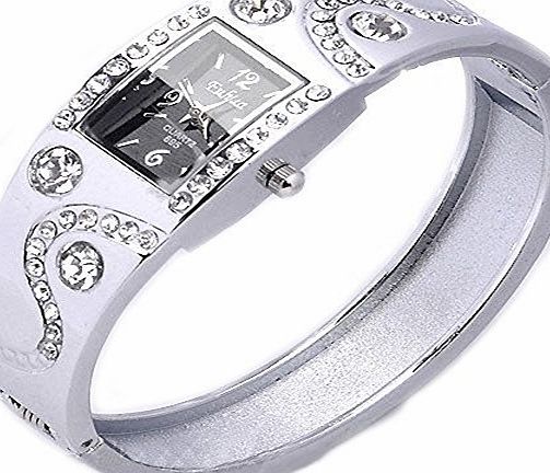 Sanwood Womens Bracelet Bangle Wave Rhinestone Crystal Wrist Watch Silver