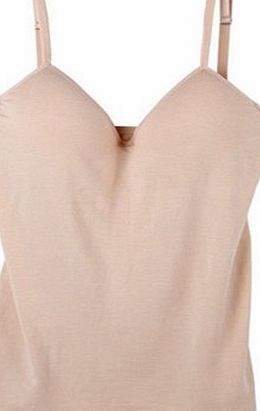 Sanwood Womens Built In Bra Padded Tank Top Camisole (S, Beige)