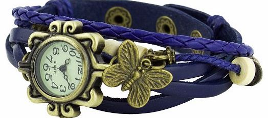 Sanwood Womens Retro Bracelet Butterfly Decoration Quartz Wrist Watch Blue