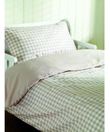 Beige Gingham Junior Bed Duvet Cover & Pillow Case