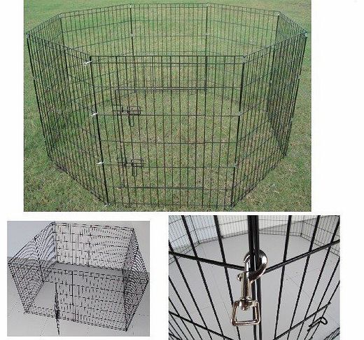 Sascom NEW PET PLAYPEN PLAY RUN PEN METAL HUTCH CAGE BLACK