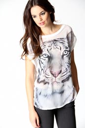 Tiger Print Sleevless Oversized T-Shirt