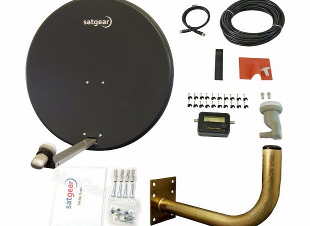 Satgear 65cm Satellite Dish Kit with Twin LNB, Twin Cable, Mounts and Fittings - Grey
