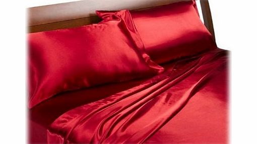 SATIN Red Satin King Duvet Cover, Fitted Sheet and 4 pillowcases Bedding