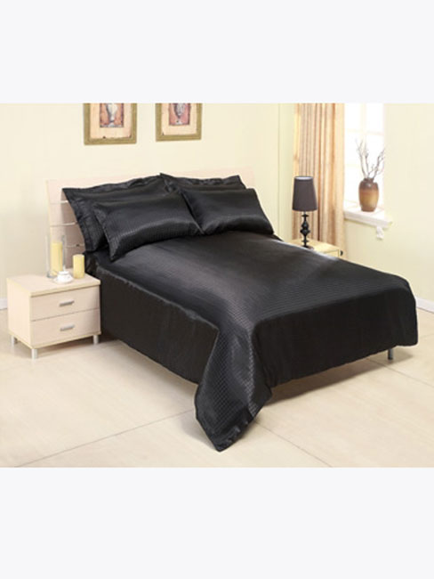 Satin Sheets Black Woven Checks Satin Double Duvet Cover,