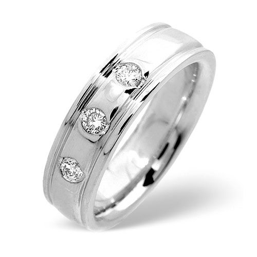 Saul Anthony 0.20 Ct Three Stone Diamond Wedding Ring In 18 Carat White Gold- H / SI1