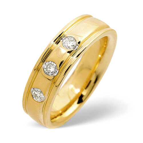 0.20 Ct Three Stone Diamond Wedding Ring In 18 Carat Yellow Gold- H / SI1