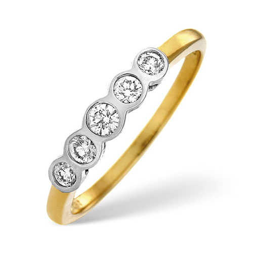 0.25 Ct Five Stone Certified Diamond Ring In 18 Carat Yellow Gold- H / SI1