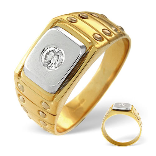 0.25 Ct Gents Diamond Ridged Shoulder Ring In 18 Carat Yellow and White Gold