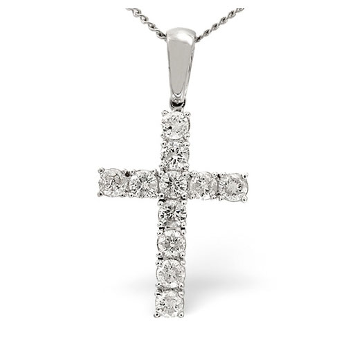 Saul Anthony 1 Ct Diamond Cross Pendant In 18 Carat White Gold