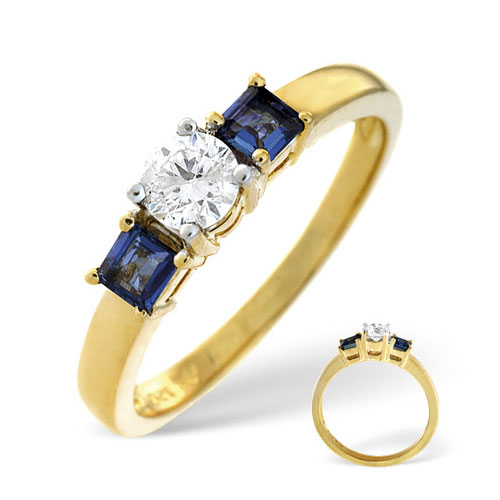 Blue Sapphire and 0.33 Carat Diamond Ring In 18 Carat Yellow Gold