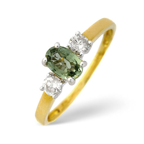 Saul Anthony Green Sapphire and 0.20 Ct Diamond Ring In 18 Carat Yellow Gold