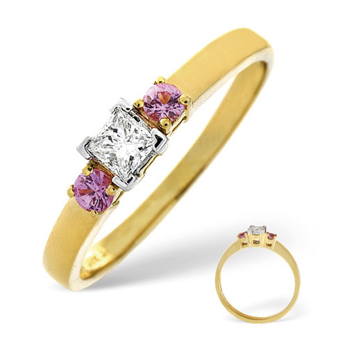 Pink Sapphire and 0.15 Carat Diamond Ring In 18 Carat Yellow Gold