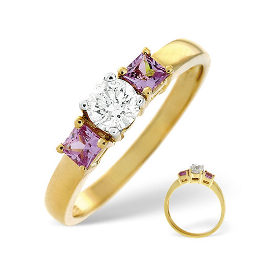 Pink Sapphire and 0.33 Carat Diamond Ring In 18 Carat Yellow Gold