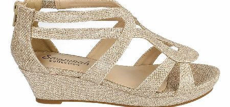 SAVANNAH Nude Gold Glitter Wedge Sandal