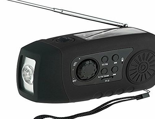 Save-in-a-snap Emergency Solar Hand Crank AM /FM Radio, MP3 Player, Flashlight, Mobile Phone Charger w/ USB Cable (Black)