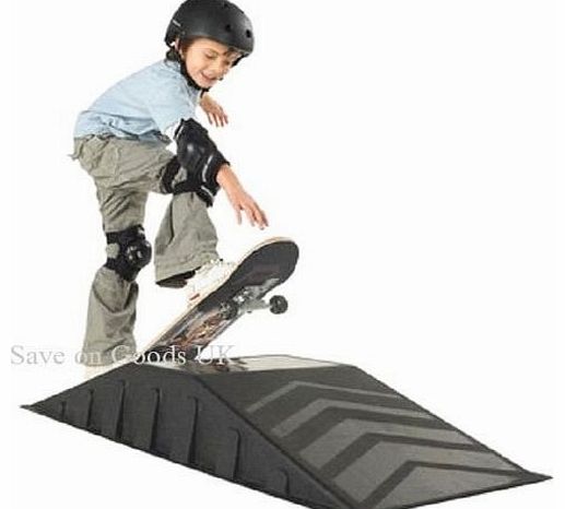 Double skate trick ramp. Kids BMX bike, scooter, skateboard & skates jump ramp