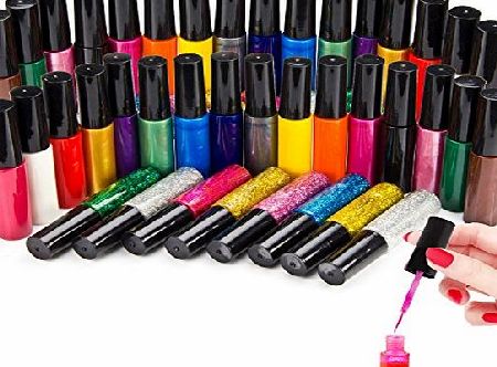 SAVFY Set of 24 Assorted Colours Nail Polish Nail Art Varnish Liner Brush Painting Pen Kit, Neons and Glitter Party Shades