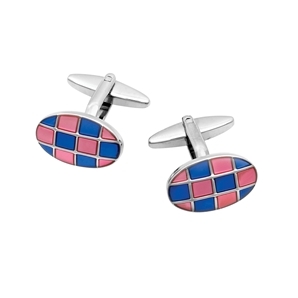 Savile Row Blue/Cerise Checkered Oval Cufflink