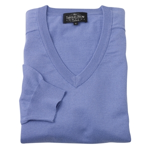 Blue Cotton/Cashmere V-Neck Sweater