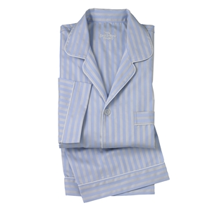 Savile Row Blue Cream Satin Striped, Cotton Pyjamas
