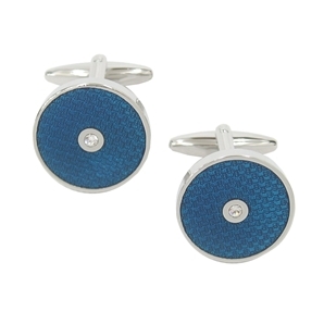Savile Row Blue Enamel and Crystal Round Cufflinks