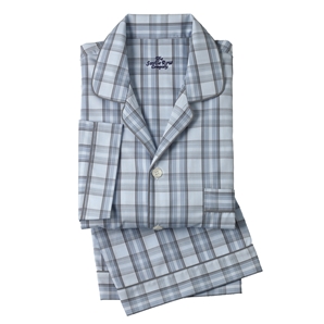 Savile Row Blue Grey Check Men` Cotton Poplin Pyjamas