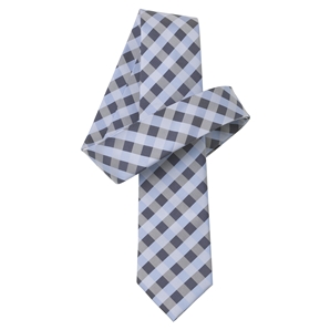 Savile Row Blue/Grey Gingham Check Skinny Pure Silk Tie