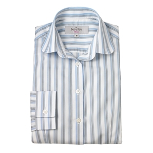 Savile Row Blue White Multistripe Cotton Women` Shirt