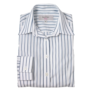 Savile Row Blue White Striped Women` Cotton Shirt