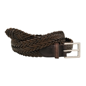 Savile Row Brown Men` Leather Braided Belt