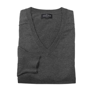 Charcoal Cotton/Cashmere V-Neck Sweater