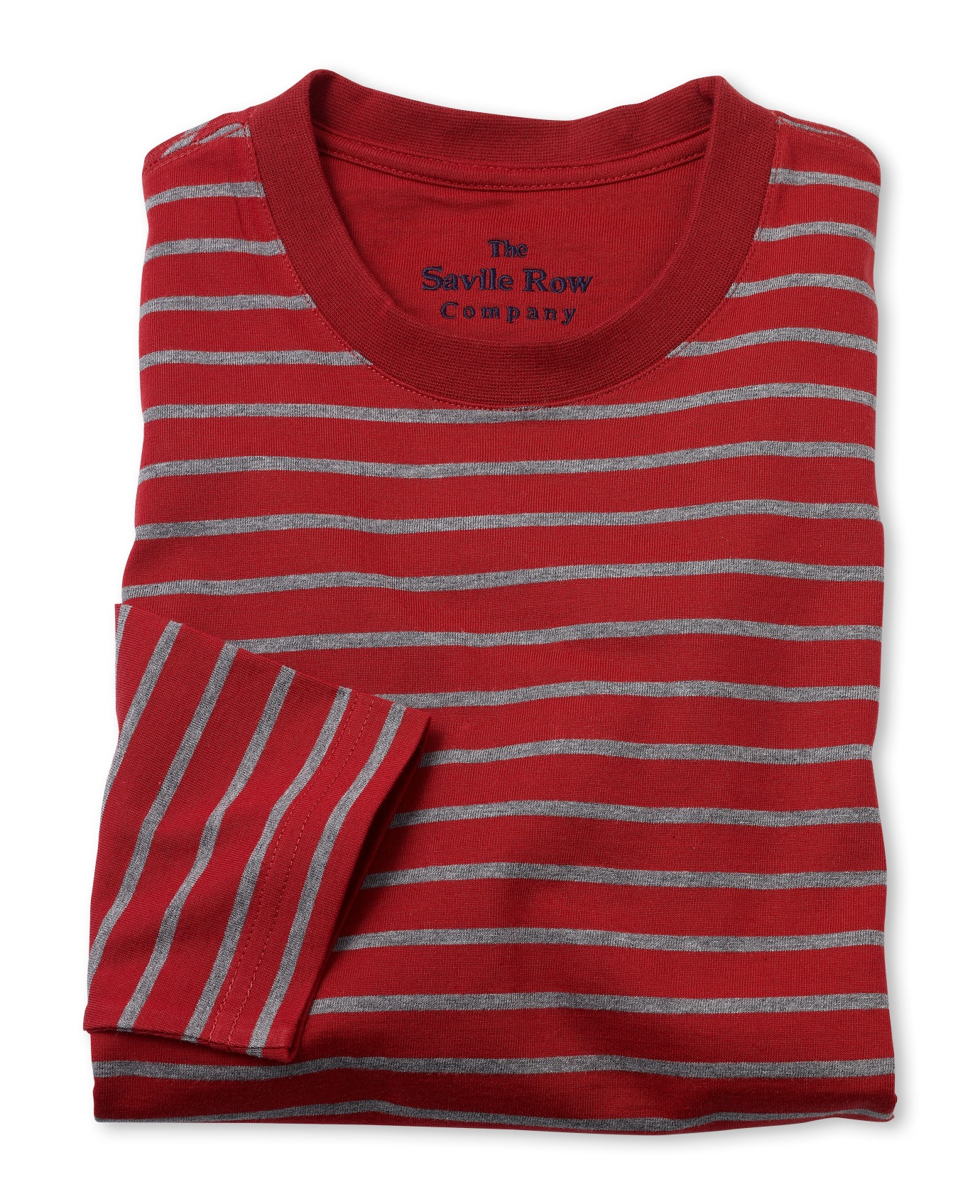 Savile Row Co. Red Grey Stripe Long Sleeve T-Shirt XXL