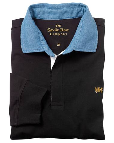 Savile Row Company Black Heavy Cotton Jersey Rugby Shirt