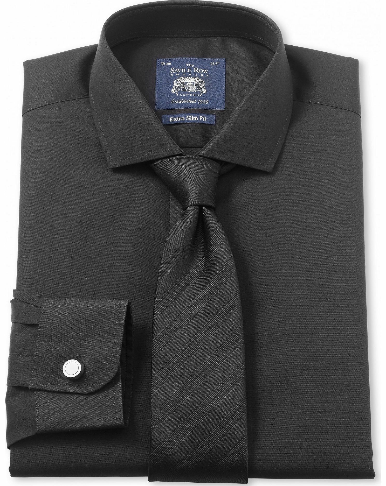 Savile Row Company Black Poplin Extra Slim Fit Shirt 16 1/2``