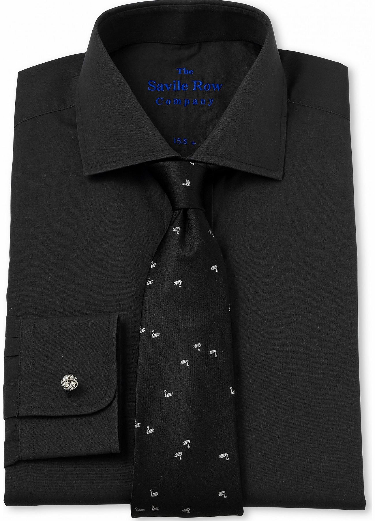 Savile Row Company Black Poplin Slim Fit Shirt 17 1/2`` Lengthened