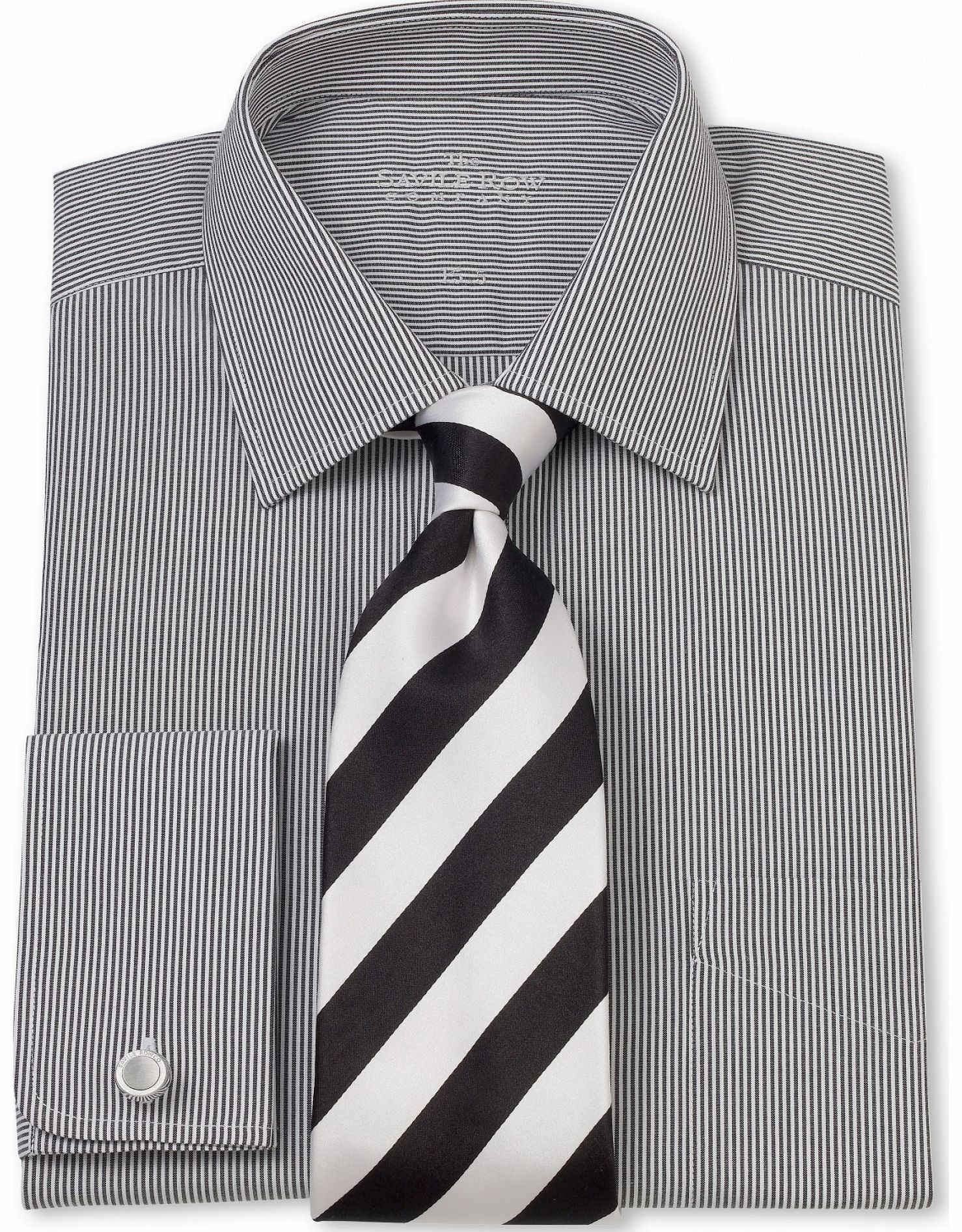 Savile Row Company Black White Bengal Stripe Classic Fit Shirt 15``