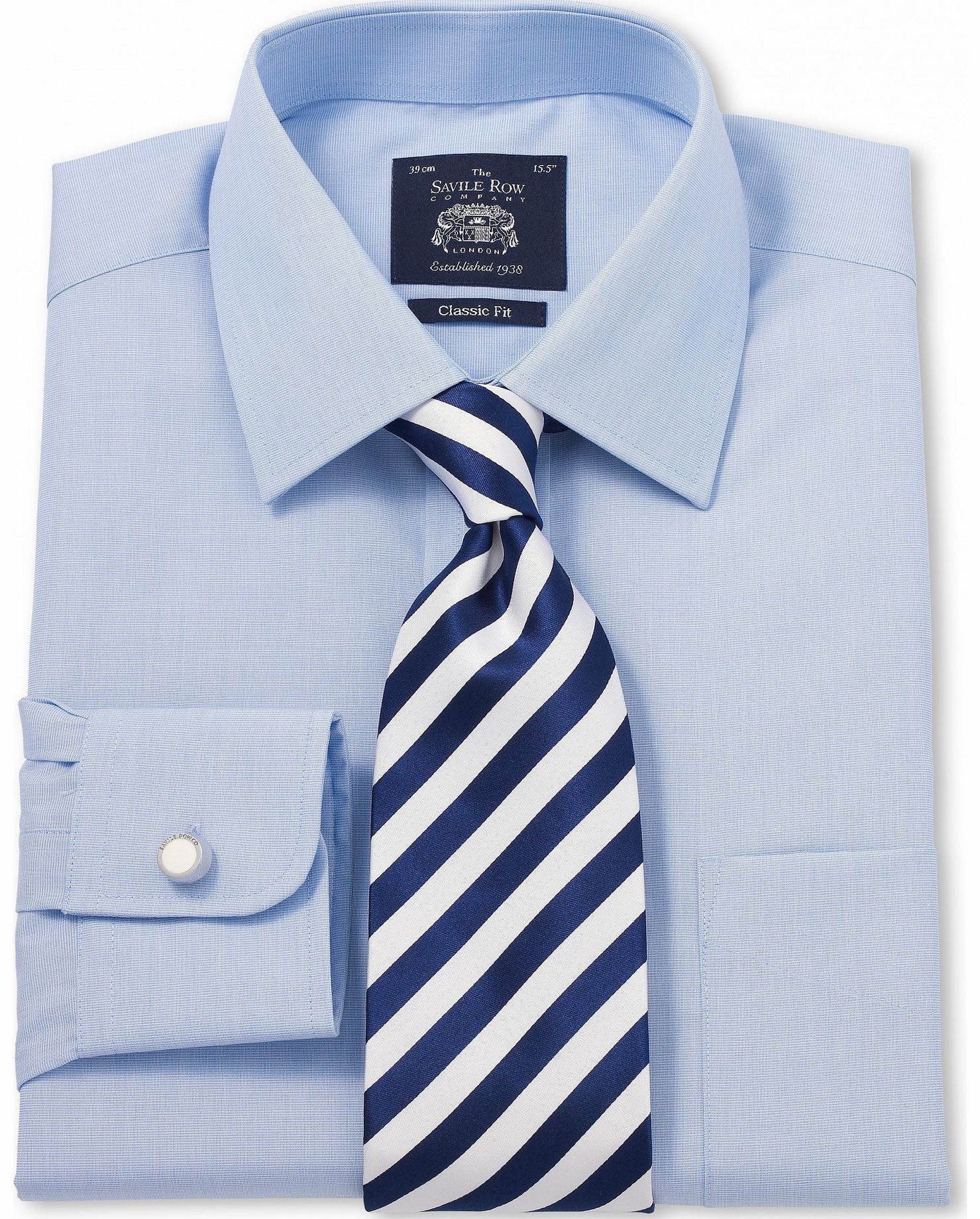 Savile Row Company Blue End on End Non Iron Classic Fit Shirt 16``