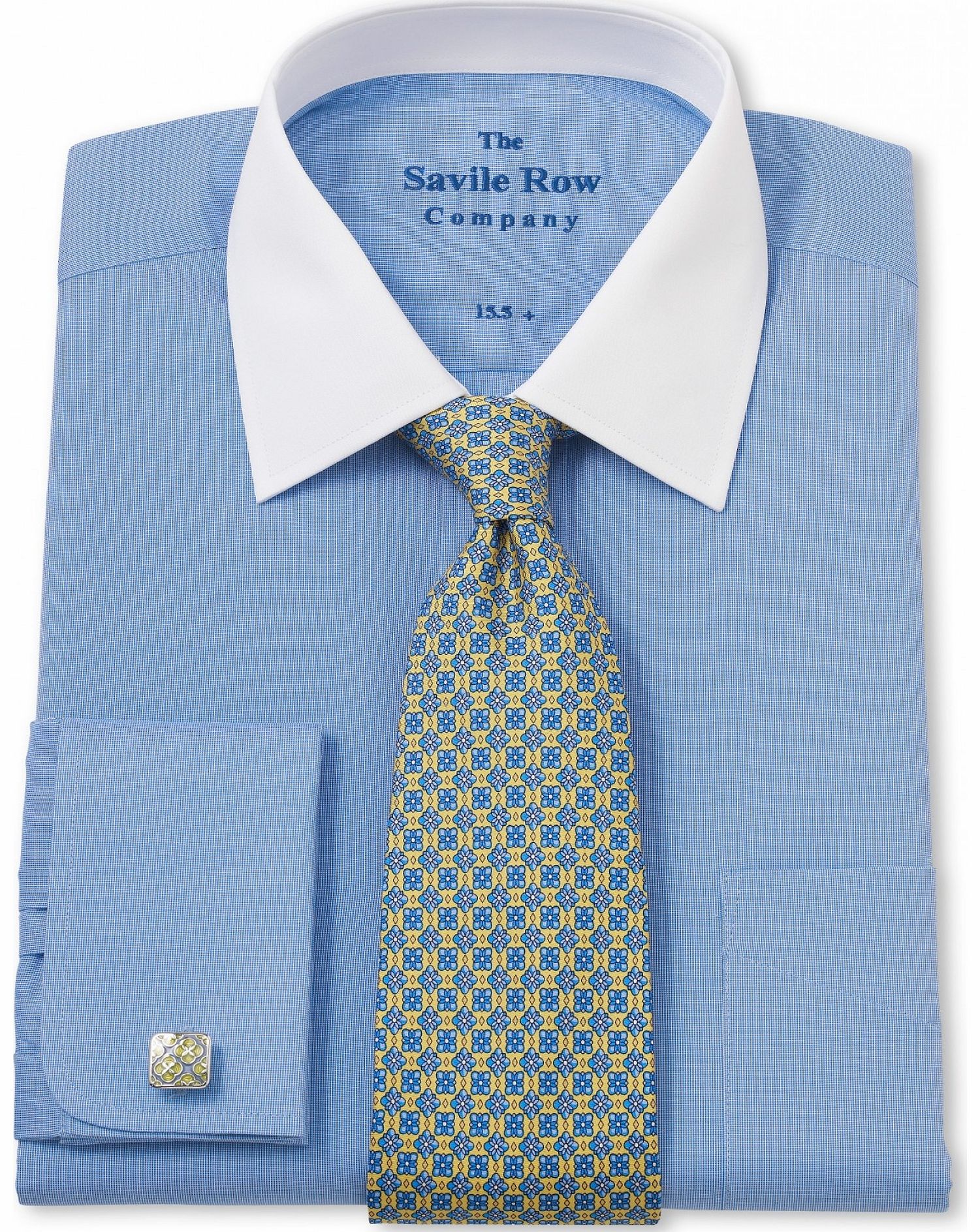 Savile Row Company Blue End On End White Collar Classic Fit Shirt