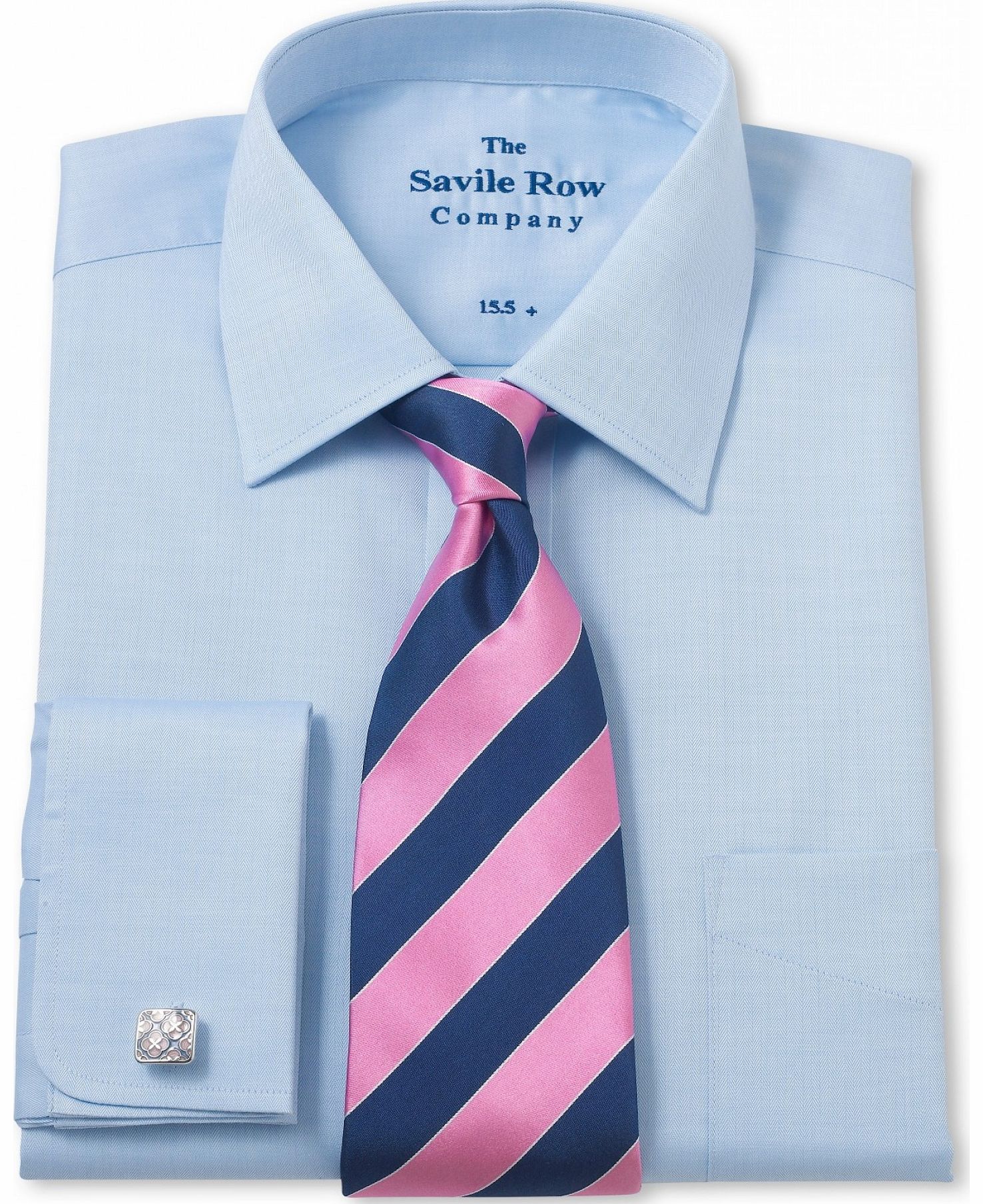Savile Row Company Blue Herringbone Windsor Collar Classic Fit
