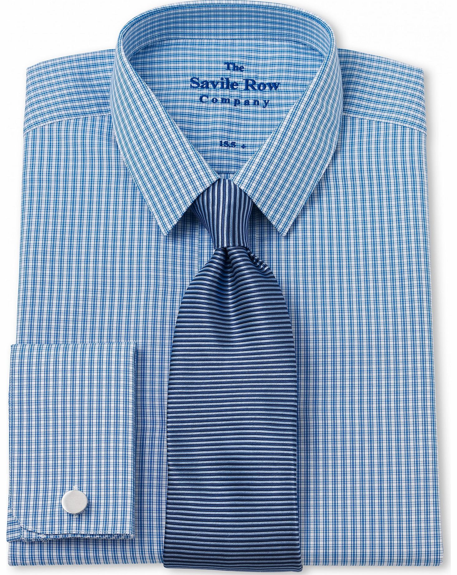 Savile Row Company Blue Micro Check Slim Fit Shirt 15 1/2``