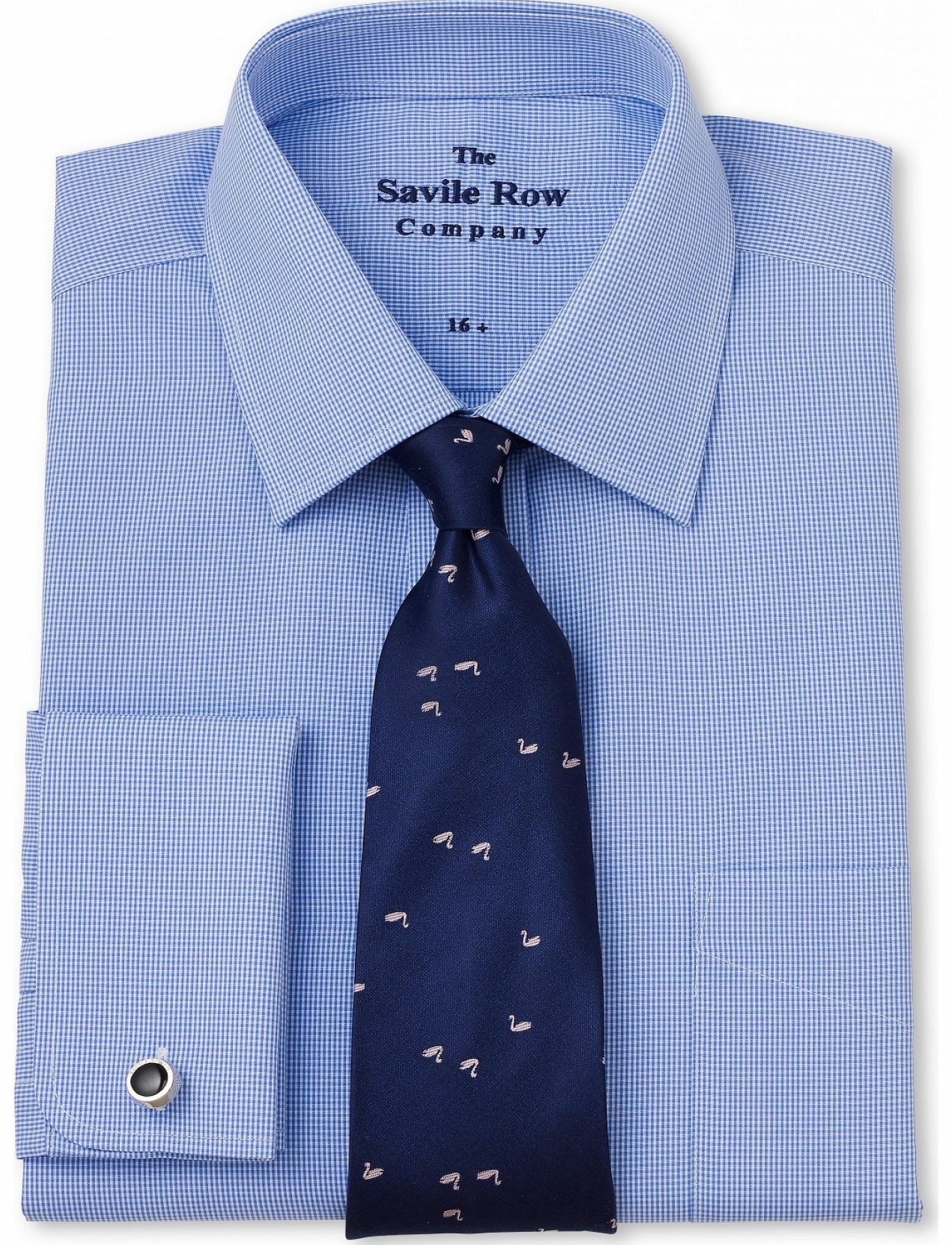 Savile Row Company Blue Micro Gingham Classic Fit Shirt 15 1/2``