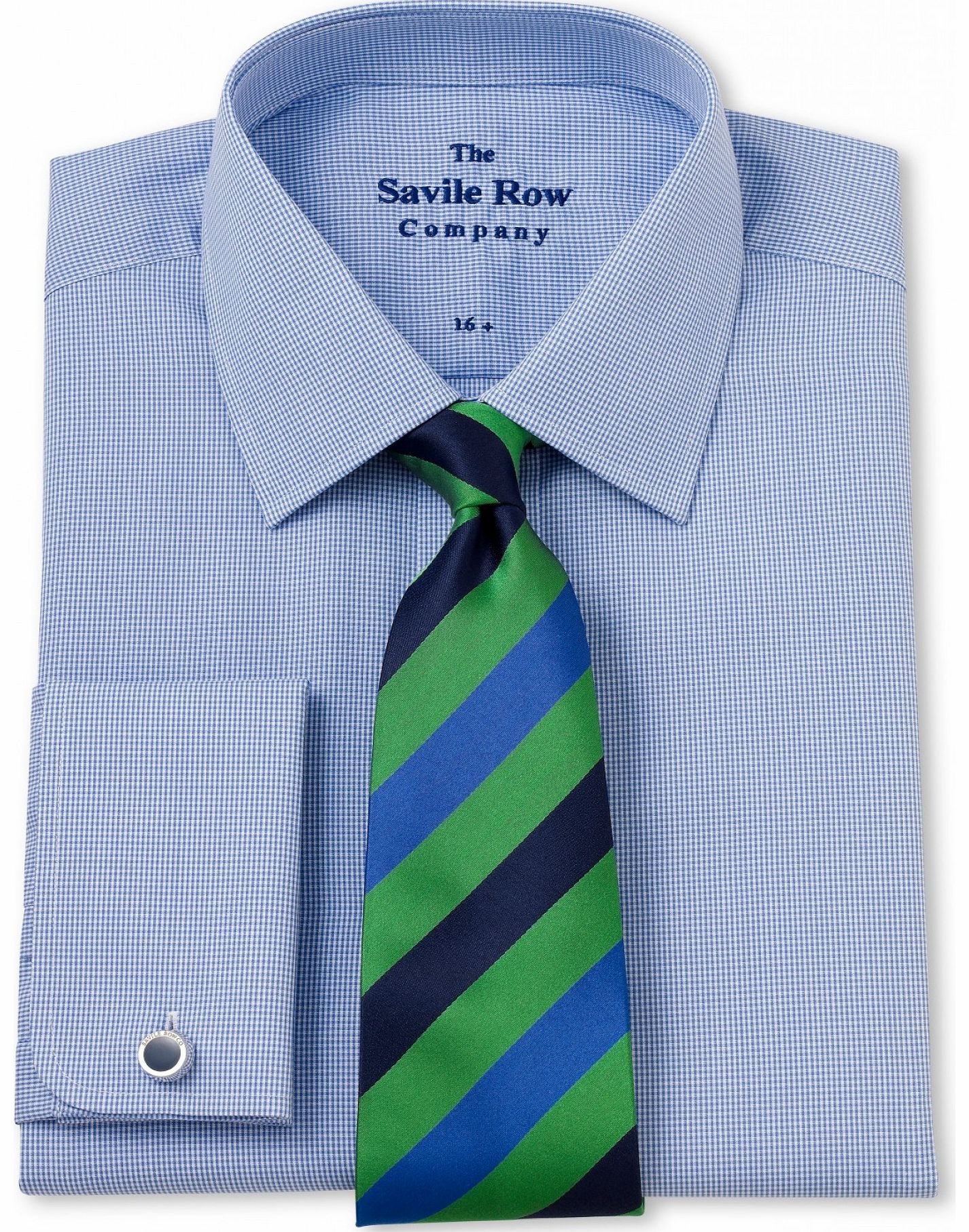 Savile Row Company Blue Micro Gingham Slim Fit Shirt 16`` Standard