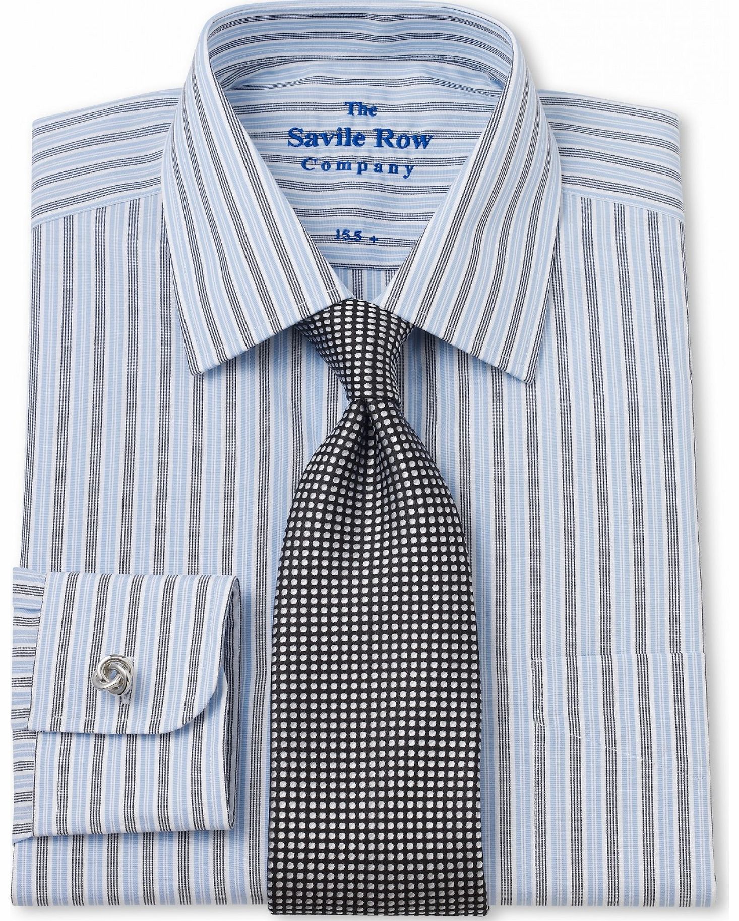 Savile Row Company Blue Navy Thick Thin Stripe Classic Fit Shirt 15