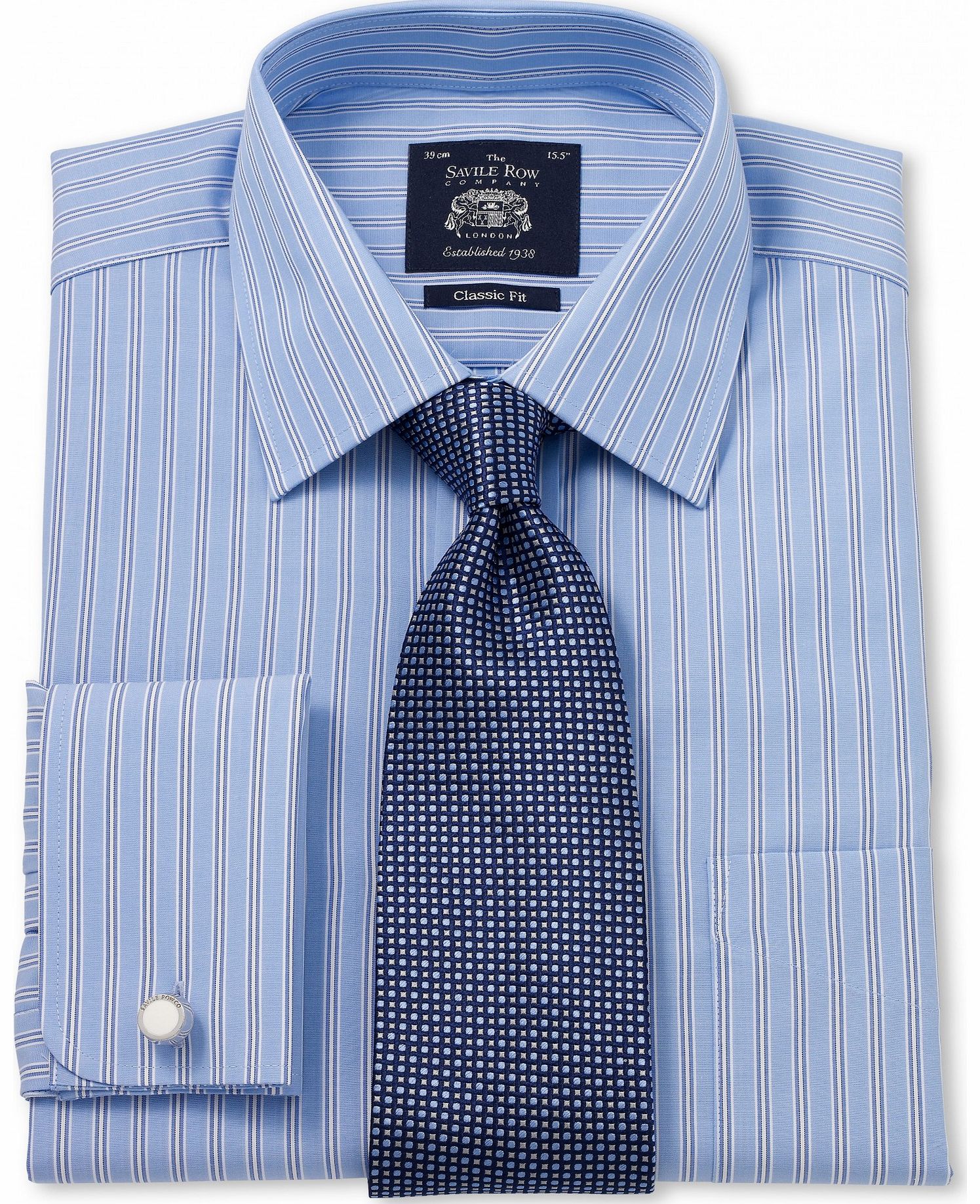 Savile Row Company Blue Navy White Poplin Stripe Classic Fit Shirt