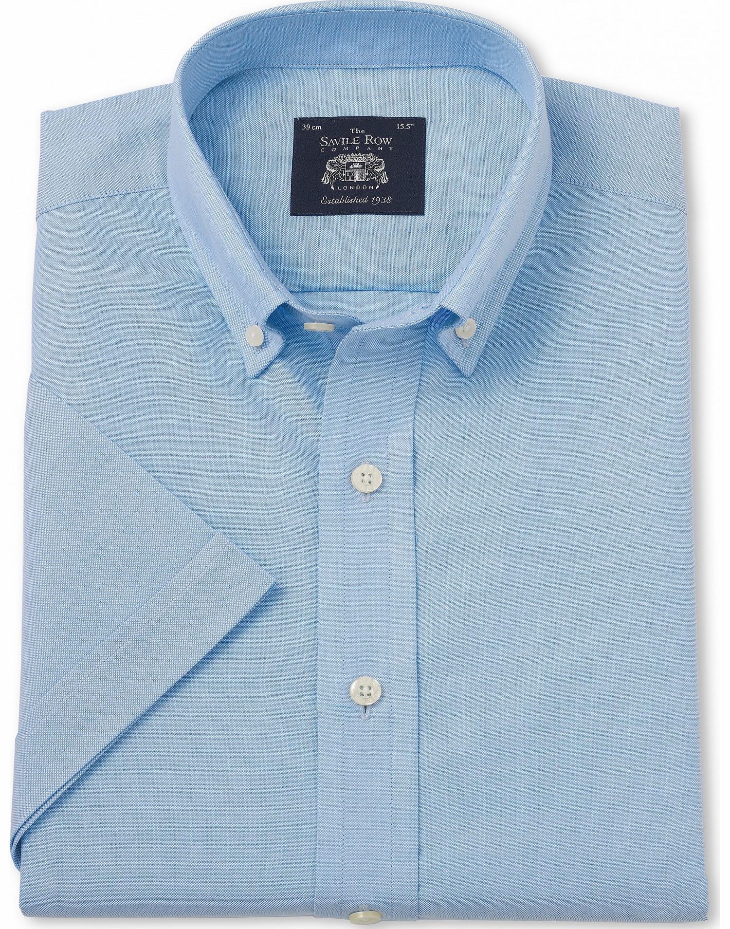 Savile Row Company Blue Pinpoint Short Sleeve Slim Fit Shirt 15