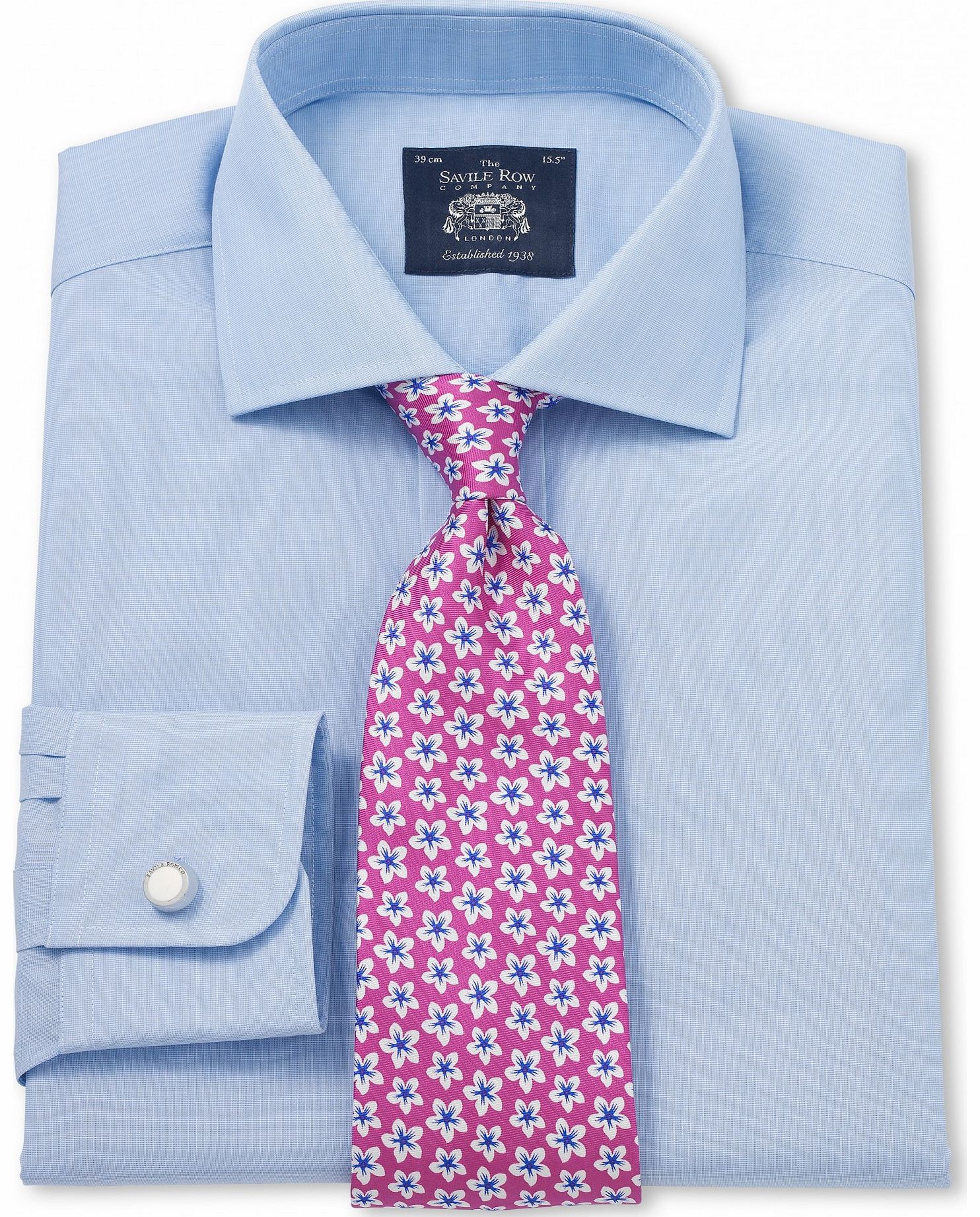 Savile Row Company Blue Poplin End on End Slim Fit Shirt 17``