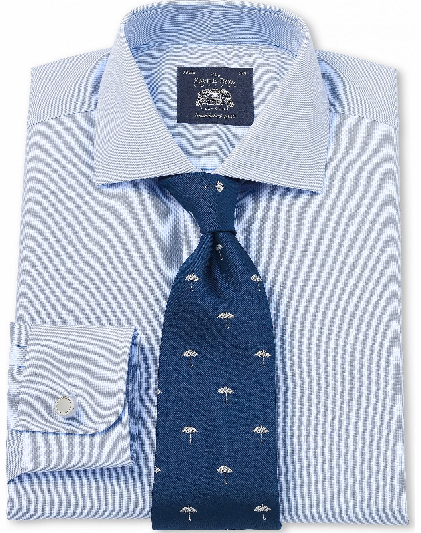 Savile Row Company Blue Poplin Hairline Stripe Slim Fit Shirt 14