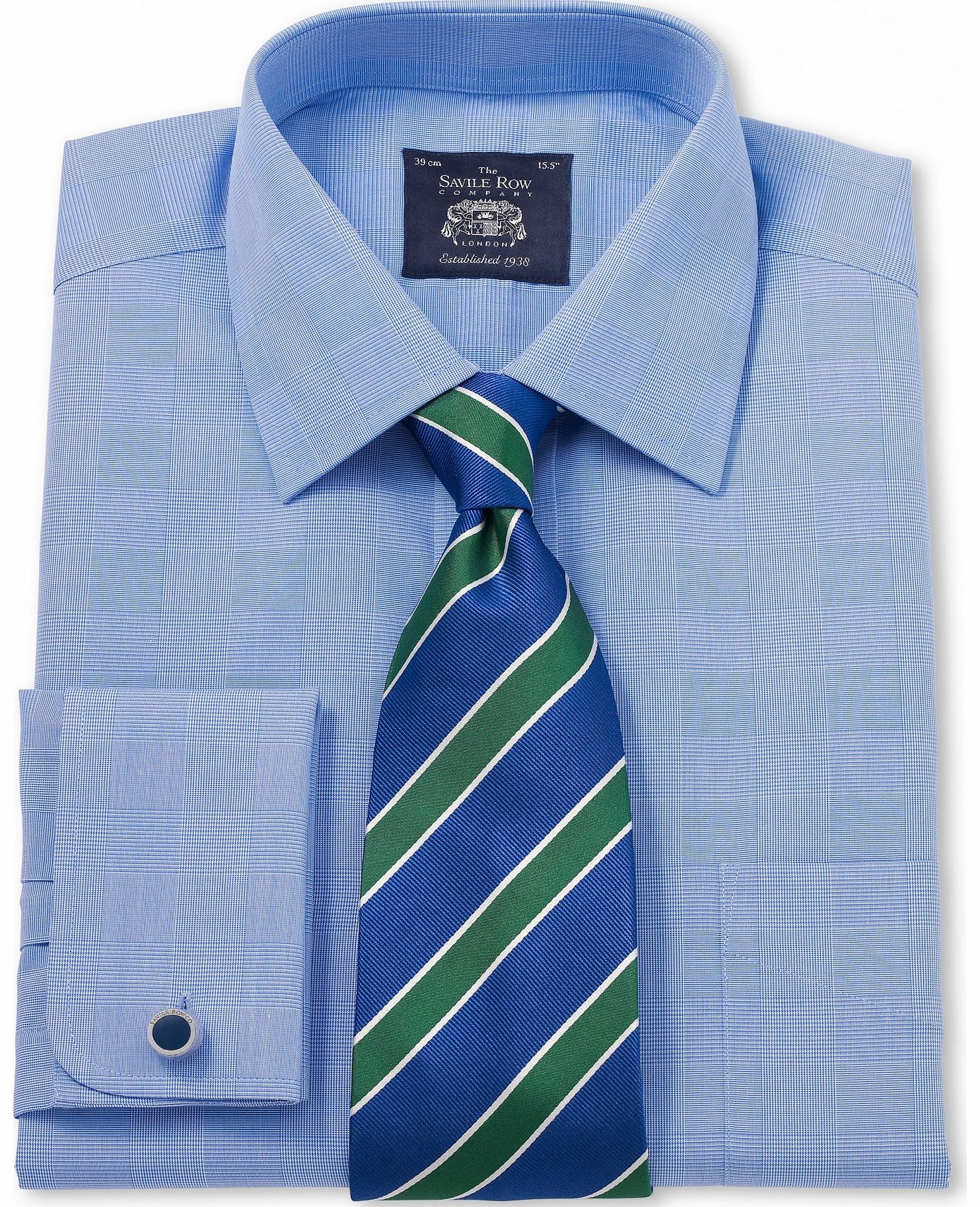 Savile Row Company Blue Prince of Wales Poplin Classic Fit Shirt