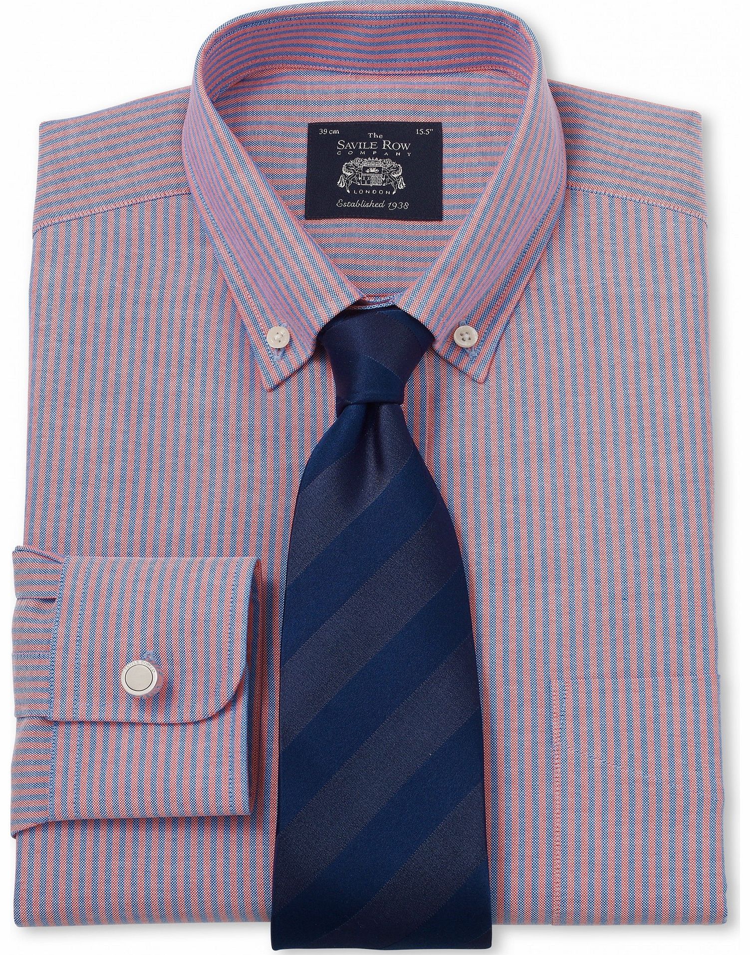 Savile Row Company Blue Red Pinpoint Classic Fit Shirt 15 1/2``